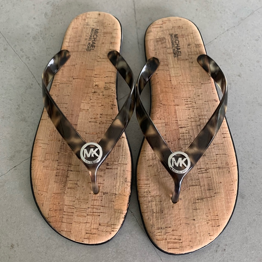 Michael Kors Jet Set Cork Jelly Tortus Summer Flip Flop Sandals Size 10